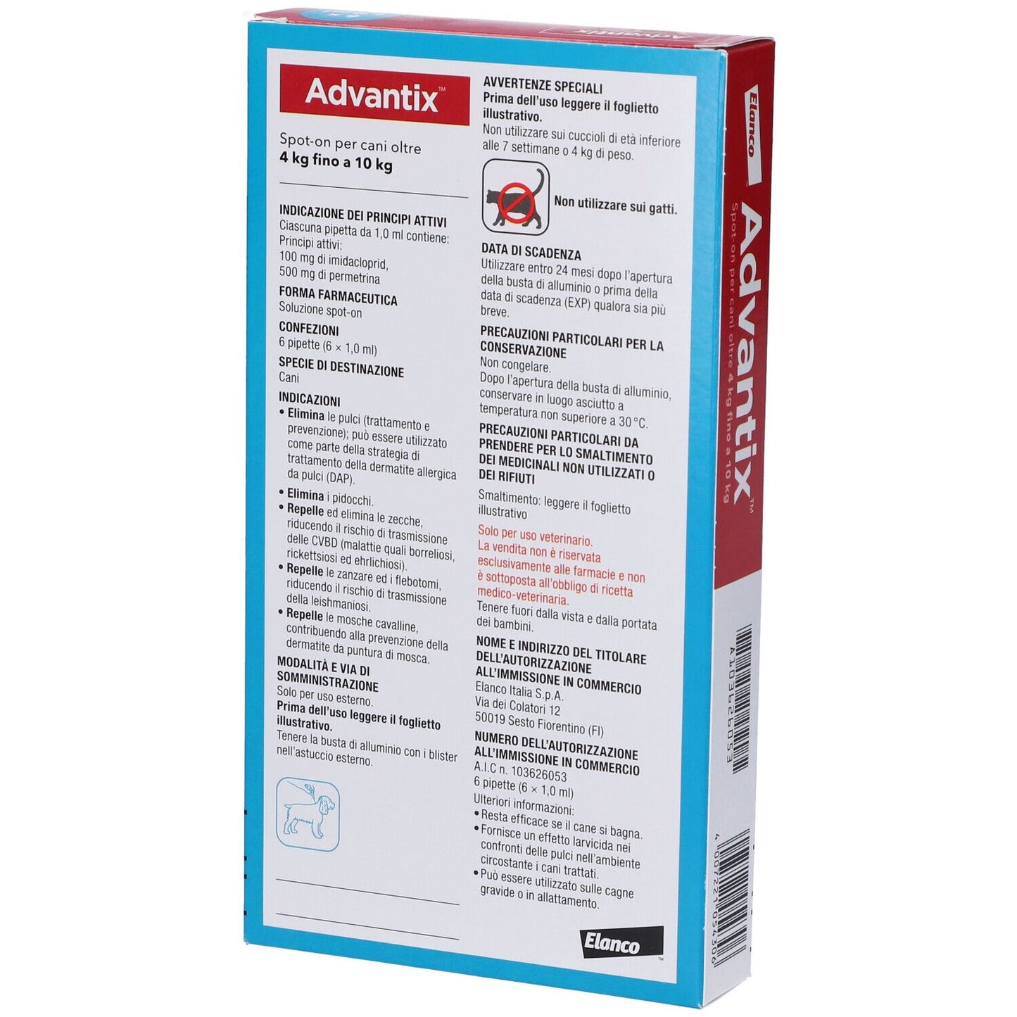 ADVANTIX SPOT ON PERCANI OLTRE 4KG FINO A 10KG 4 PIPETTE