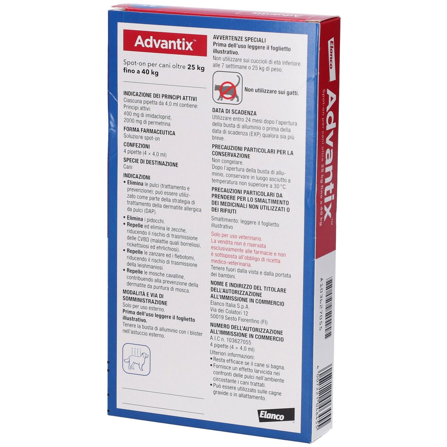 ADVANTIX SPOT ON PERCANI OLTRE 25KG FINO A 40KG 4 PIPETTE
