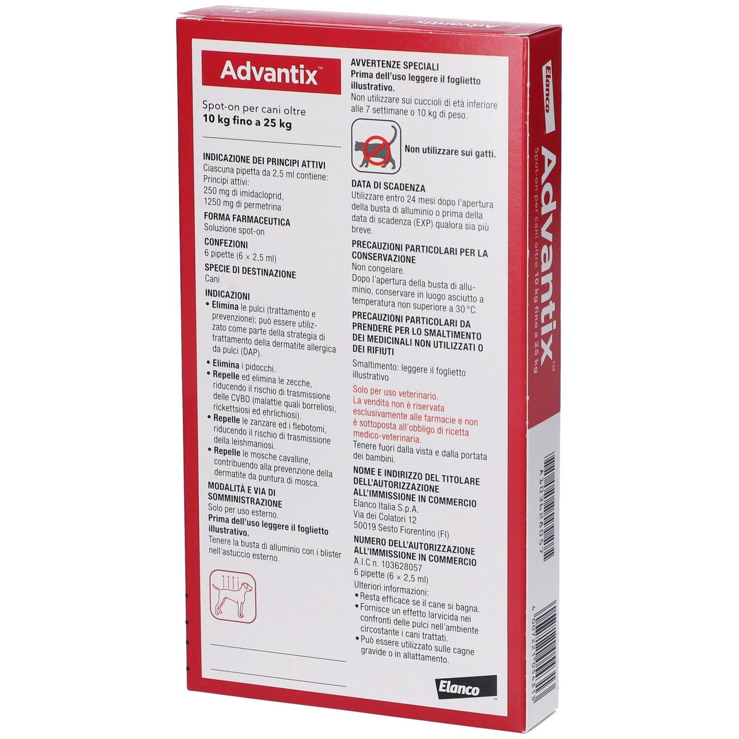 ADVANTIX SPOT ON PERCANI OLTRE 10KG FINO A 25KG 4 PIPETTE